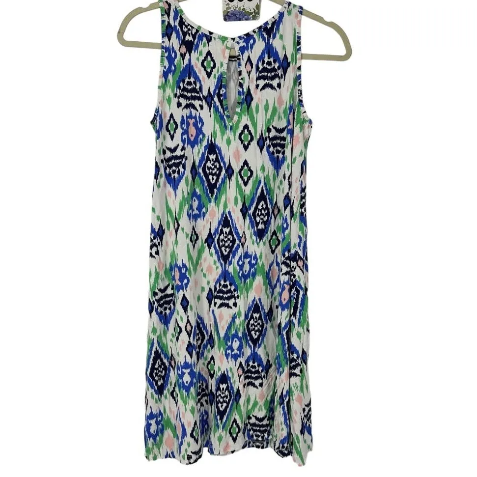 Tori Richard Blue Green White Pink Abstract Print Sleeveless Dress Small - Image 2