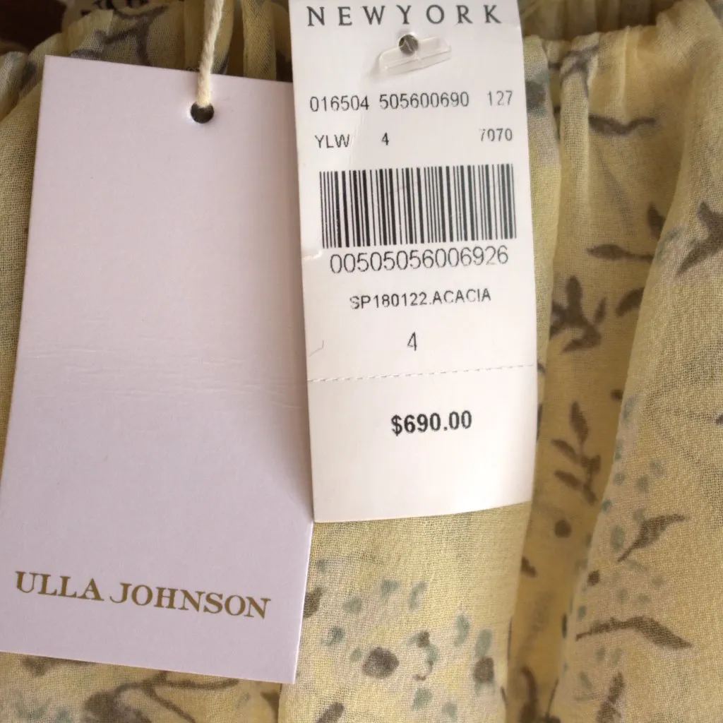 *NWT* ULLA JOHNSON PENNINAH YELLOW FLORAL MIDI DRESS SZ US 4 100% SILK - Image 10