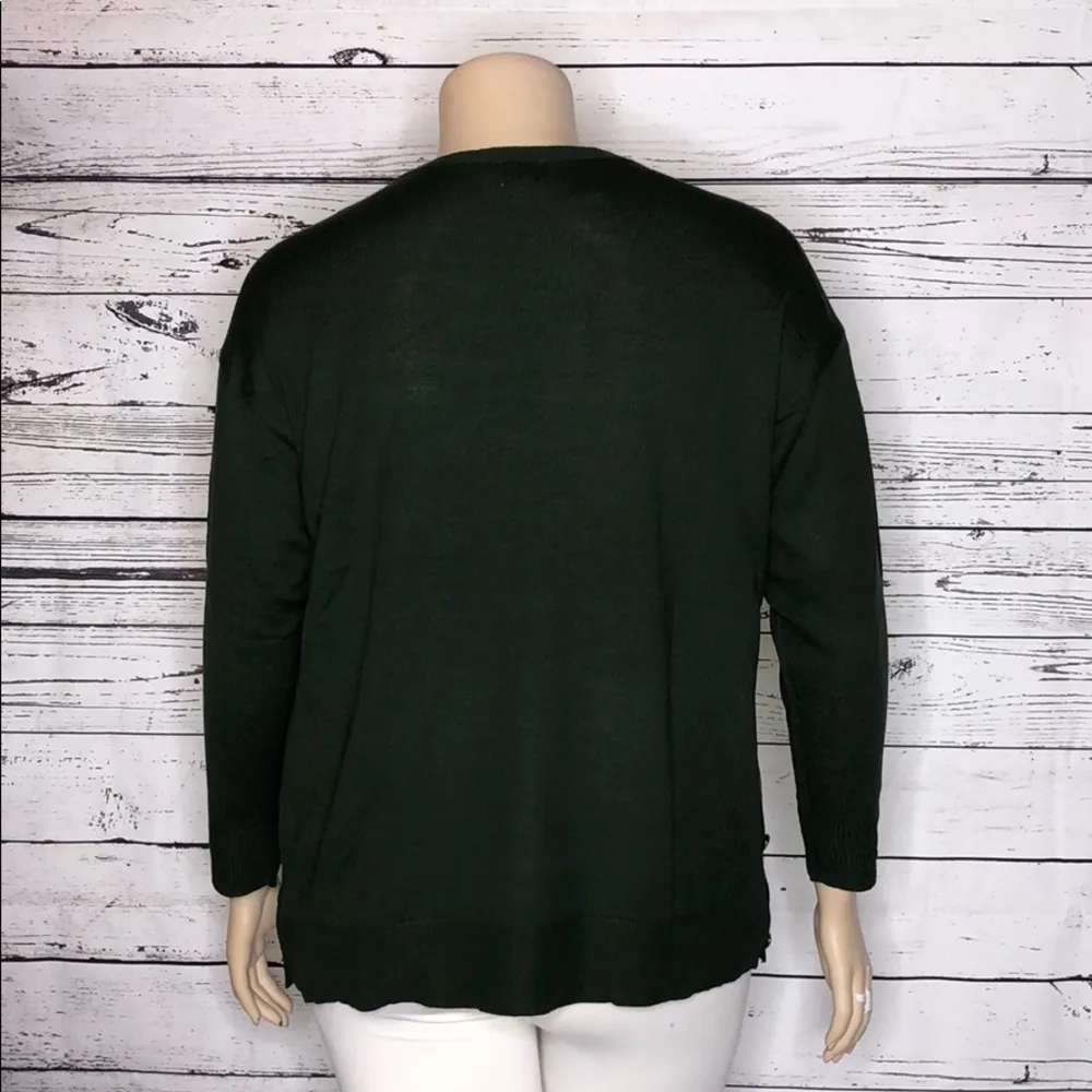 Dressbarn Woman NWT Size 1X Green - Striped Side Button Detail Sweater Top - Image 4