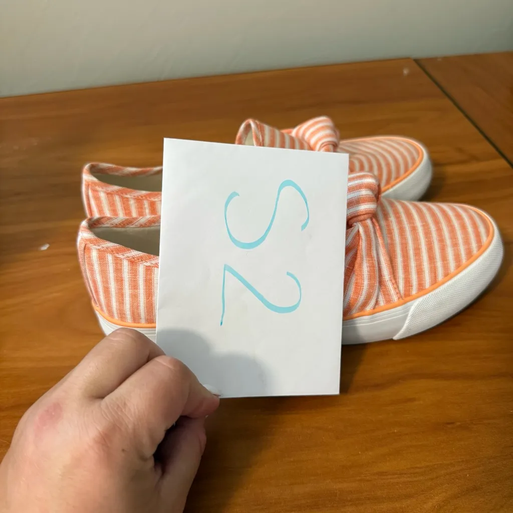 Talbots Jaden Knot Stripe Line‎ Platform Sneaker Slip On Orange White Comfort 8 - Image 9