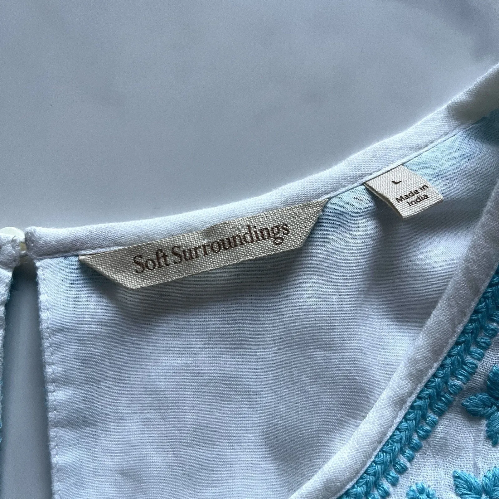 Soft Surroundings Juniper Midi Dress Sz Large Embroidered White Gauze Boho Chic - Image 4