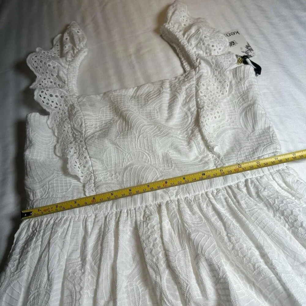 Kensie Embroidered Eyelet Flutter Sleeve Fit & Flare Midi Dress White NWT - Image 7