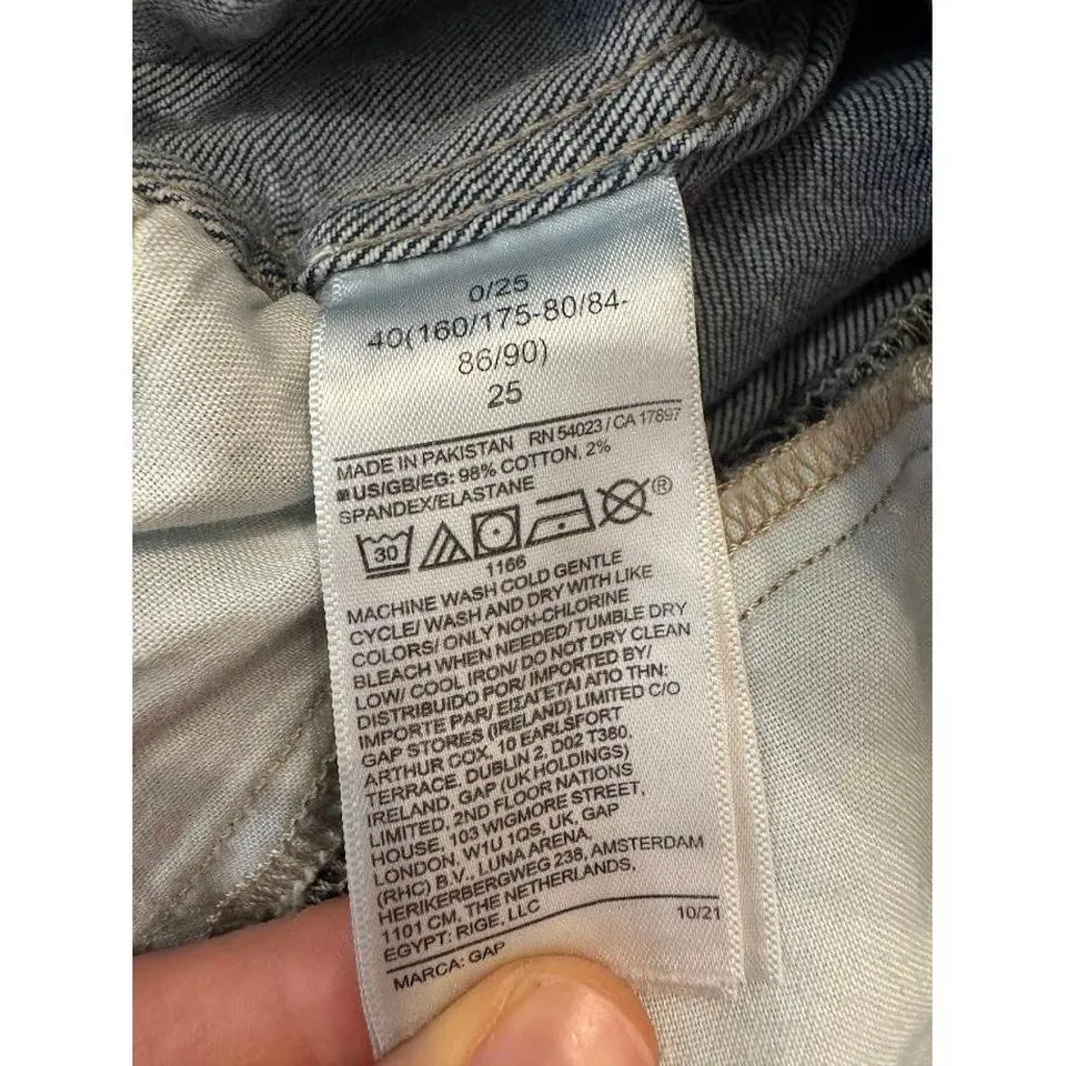 GAP High Rise Vintage Slim Jeans Acid Wash Distressed Blue Women's Size 25 - Image 7