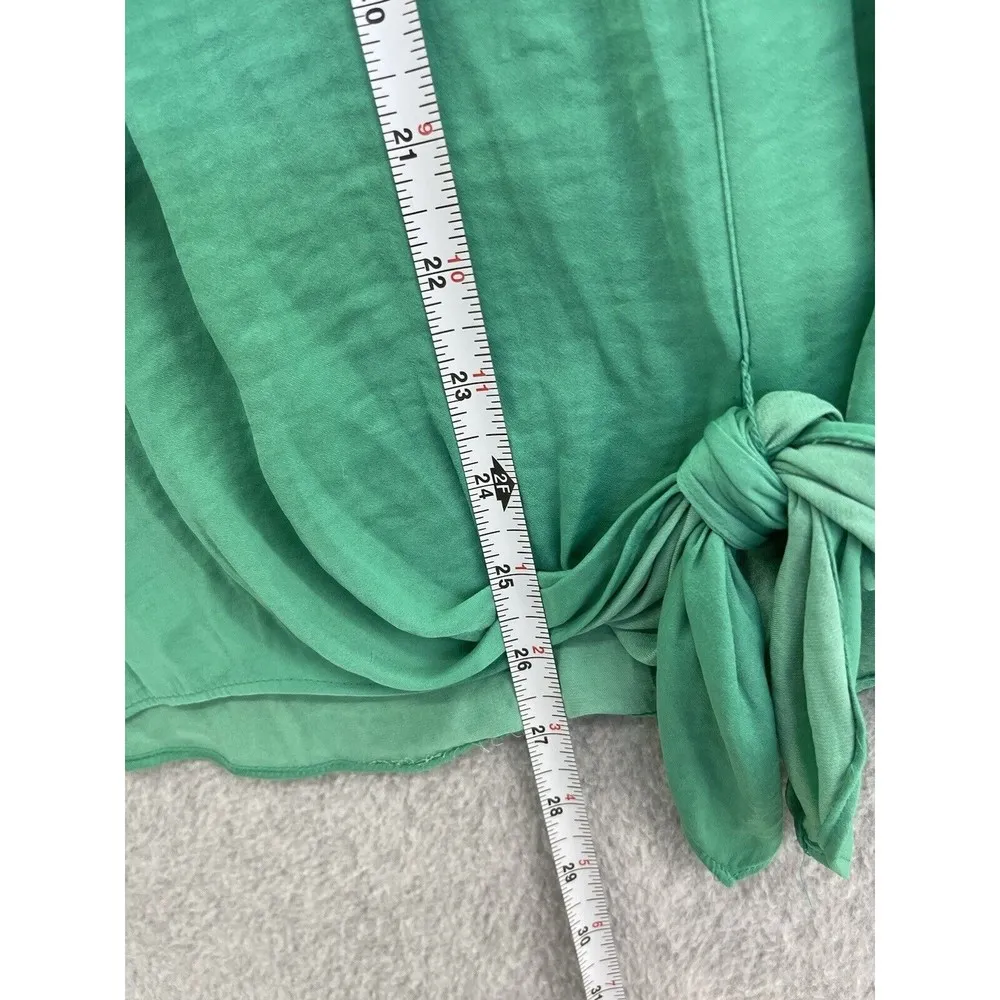 Alfani Women's Blouse Bell Sleeve Tie Front VNeck Plus Size 0X Green - Image 6