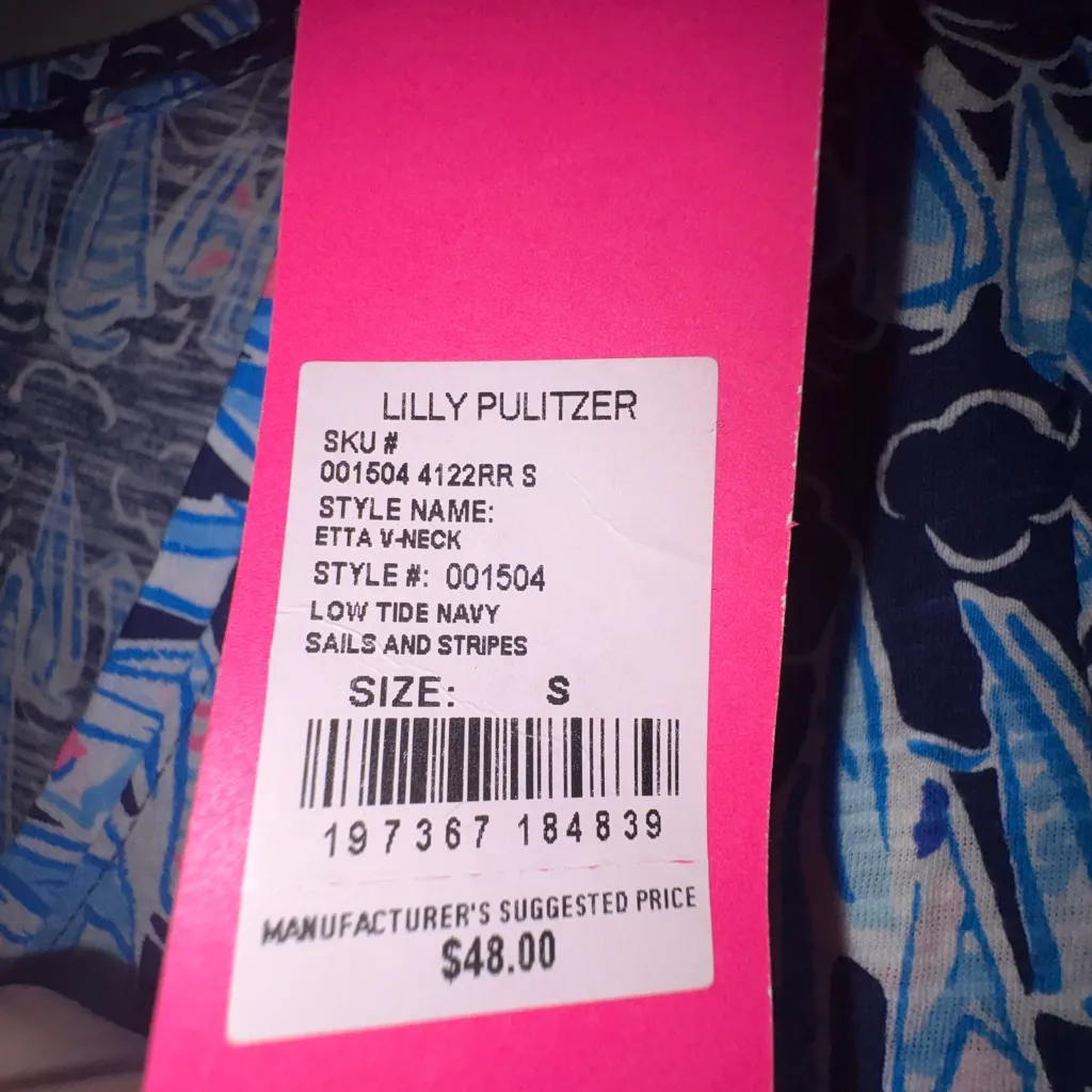 NWT Lilly Pulitzer S Etta V-Neck Top Blue Ibiza Now you Sea Me Preppy T-shirt - Image 4
