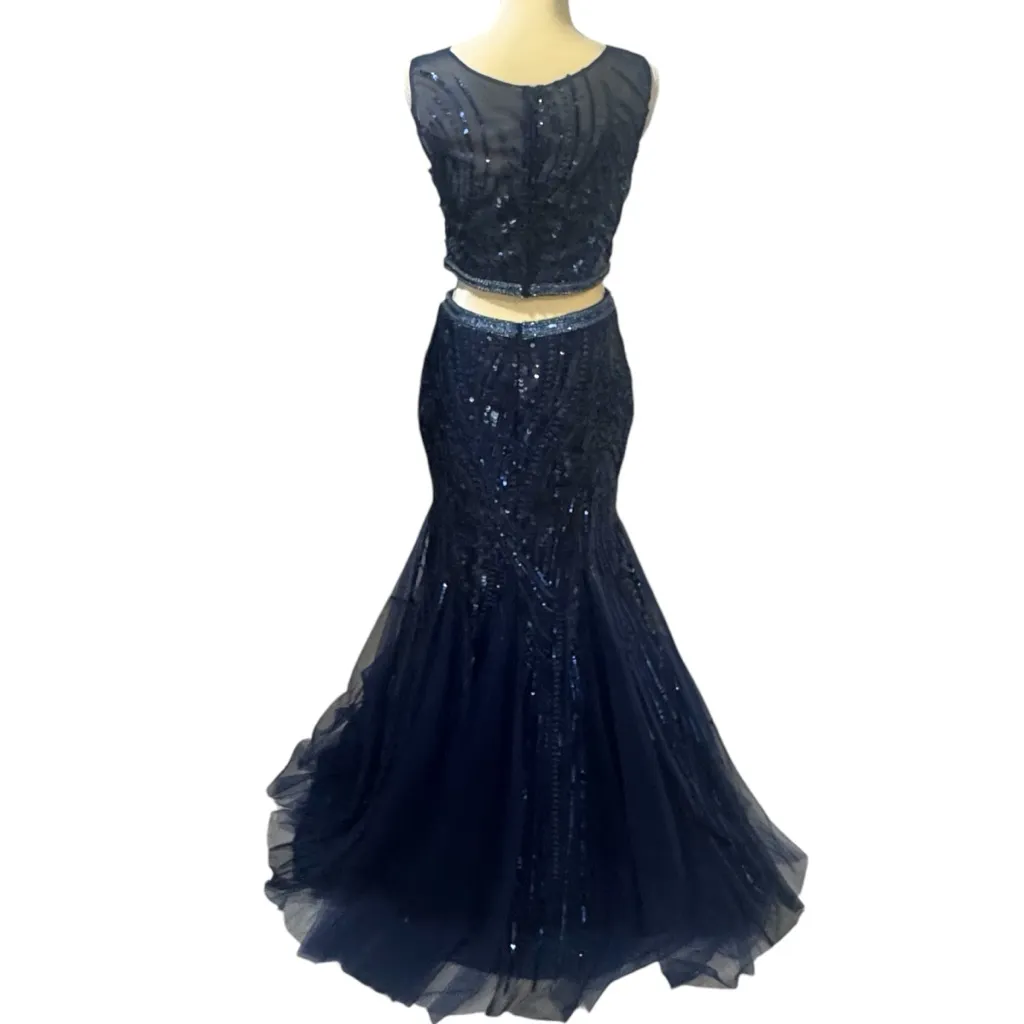 Morrell Maxie Midnight Blue Sequin Top Maxi Skirt Tule Dress Prom Quinceañera 6 - Image 7