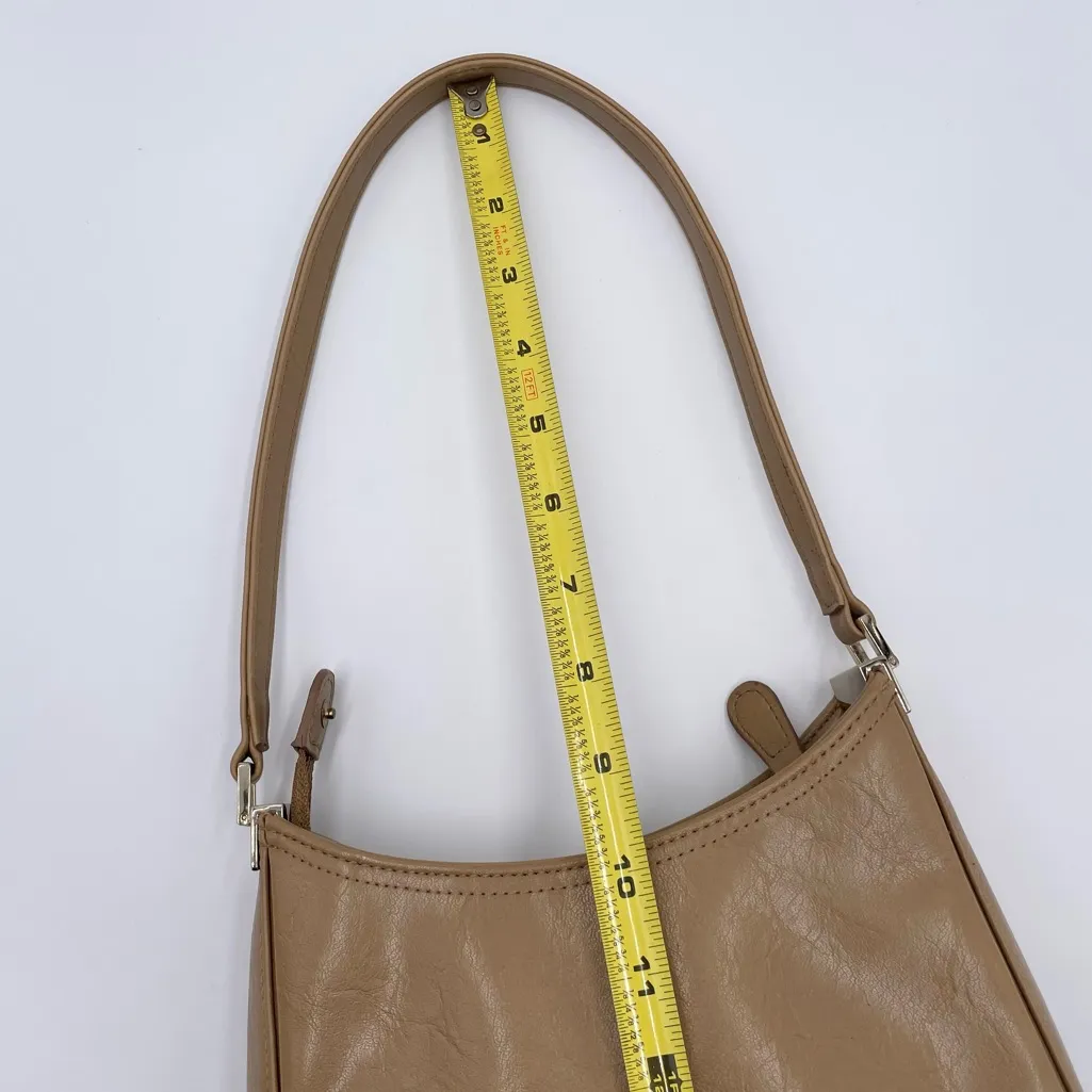 Vintage Y2K Liz Claiborne Faux Leather Shoulder Bag Purse Tan Patent Minimalist - Image 12