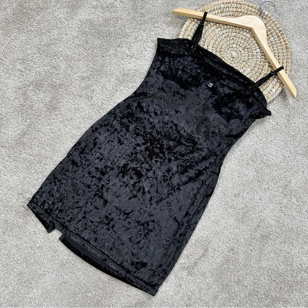 Buffbunny Collection Frozen Mini Dress Crush Velvet Sleeveless Slit in Black S - Image 5