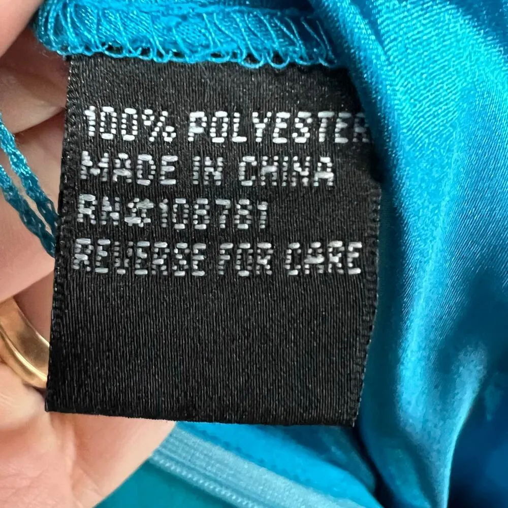 Aidan Mattox Maxi Dress 6 Teal Blue Beaded Rhinestones Ball Gown Prom Occasion - Image 15