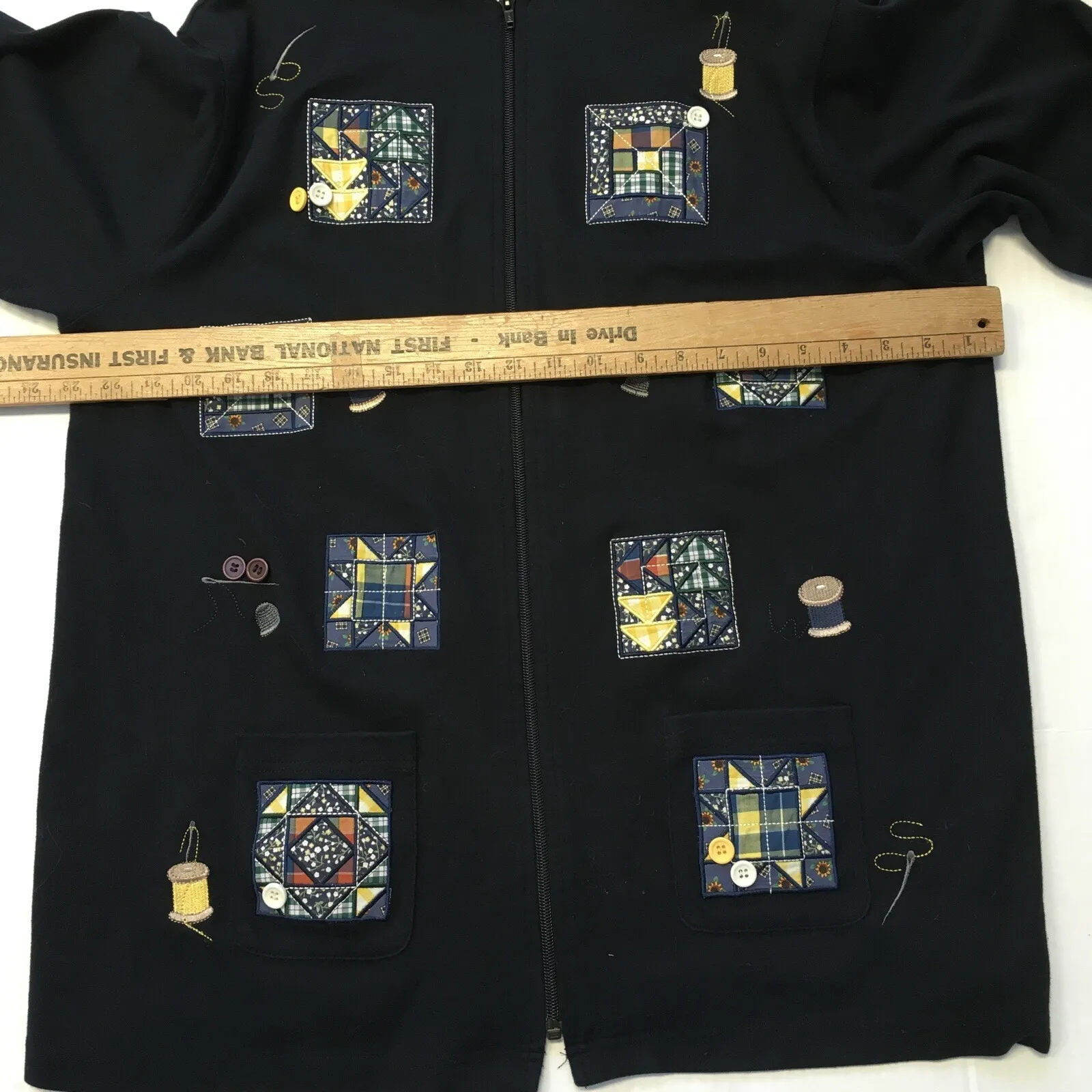 Bechamel women's vintage embroidered Sewing cardigan sweater full zip size‎ Lg Black - Image 4