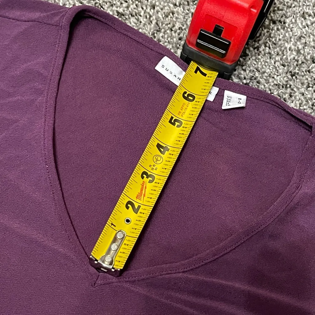 New Susan Graver Burgundy Wine V-Neck Lace Trim Sleeve Tunic Top M - Image 11