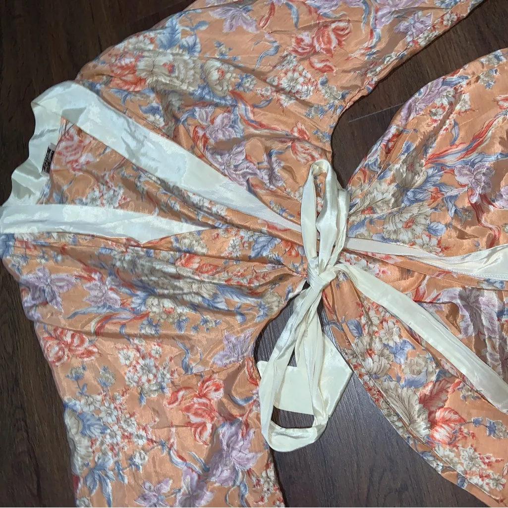 Vintage Diane von furstenburg paisley floral orange boho kimono robe fall 70s M - Image 3