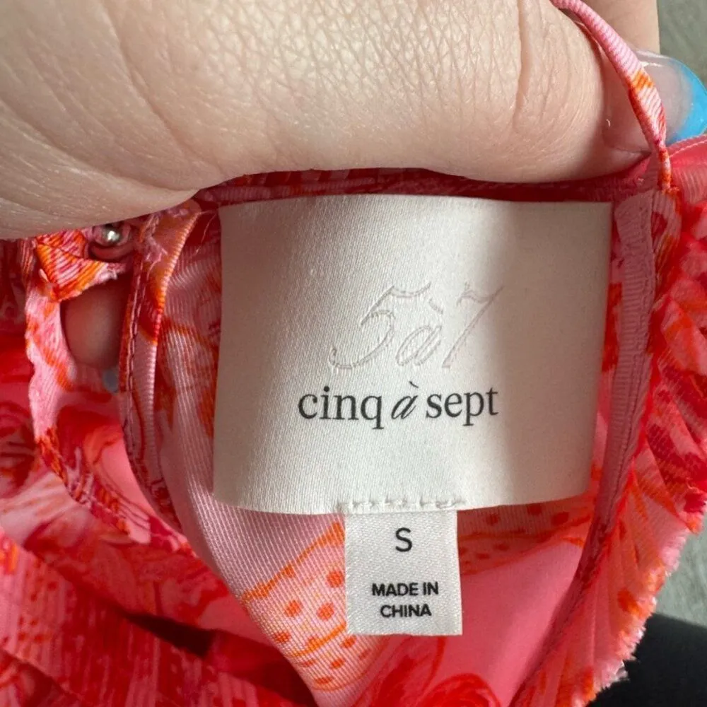 Cinq à sept peplum crop top halter pleated floral paisley pink summer preppy S - Image 2