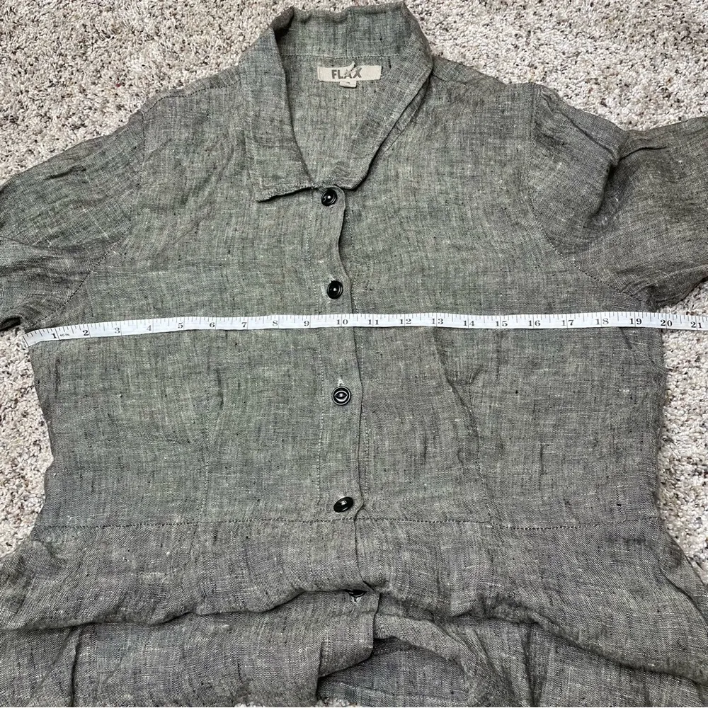 Grey 100% Linen Collared Button Up Shirt Top Blouse Small - Image 8