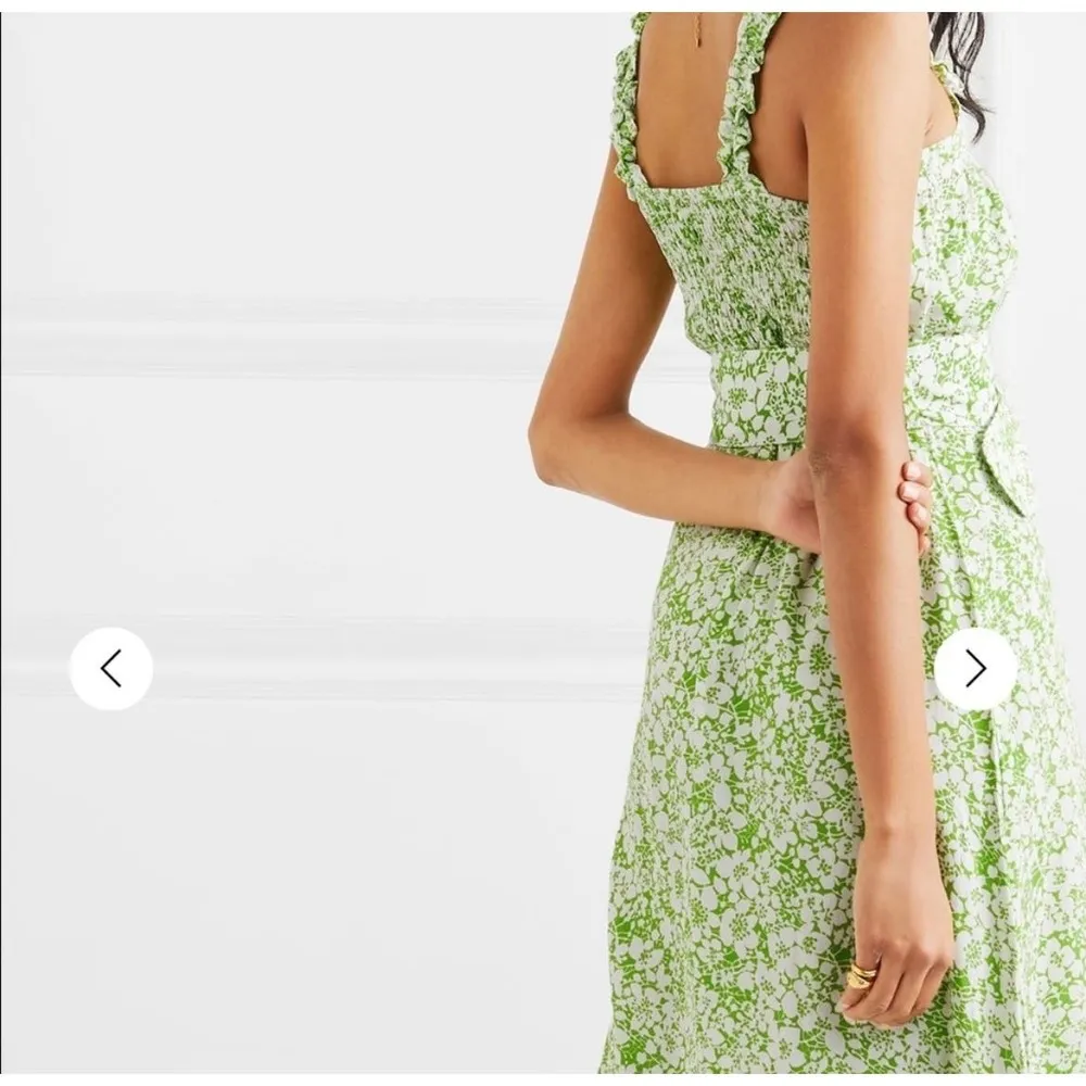 Faithfull The Brand Mae Freya Green Floral Print Belted Square Neck Midi Dress S - Image 2