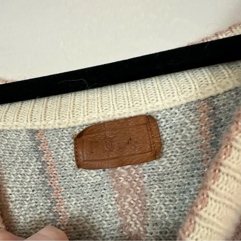 POL | Pastel Heart Print Vintage Style V-Neck Slouchy Sweater Size Large - Image 3