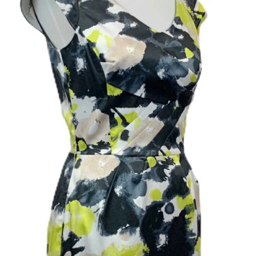 Antonio Melani Sheath Dress Black Yellow Gray Floral Satin Women's Size 4 - Image 13