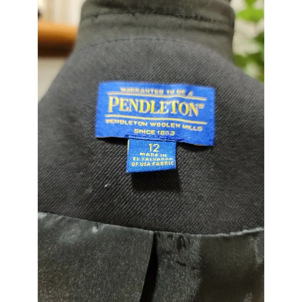 Pendleton Women's Gray plaid 100% Wool Open Front Fitted Long Coat Size 12 - Image 8