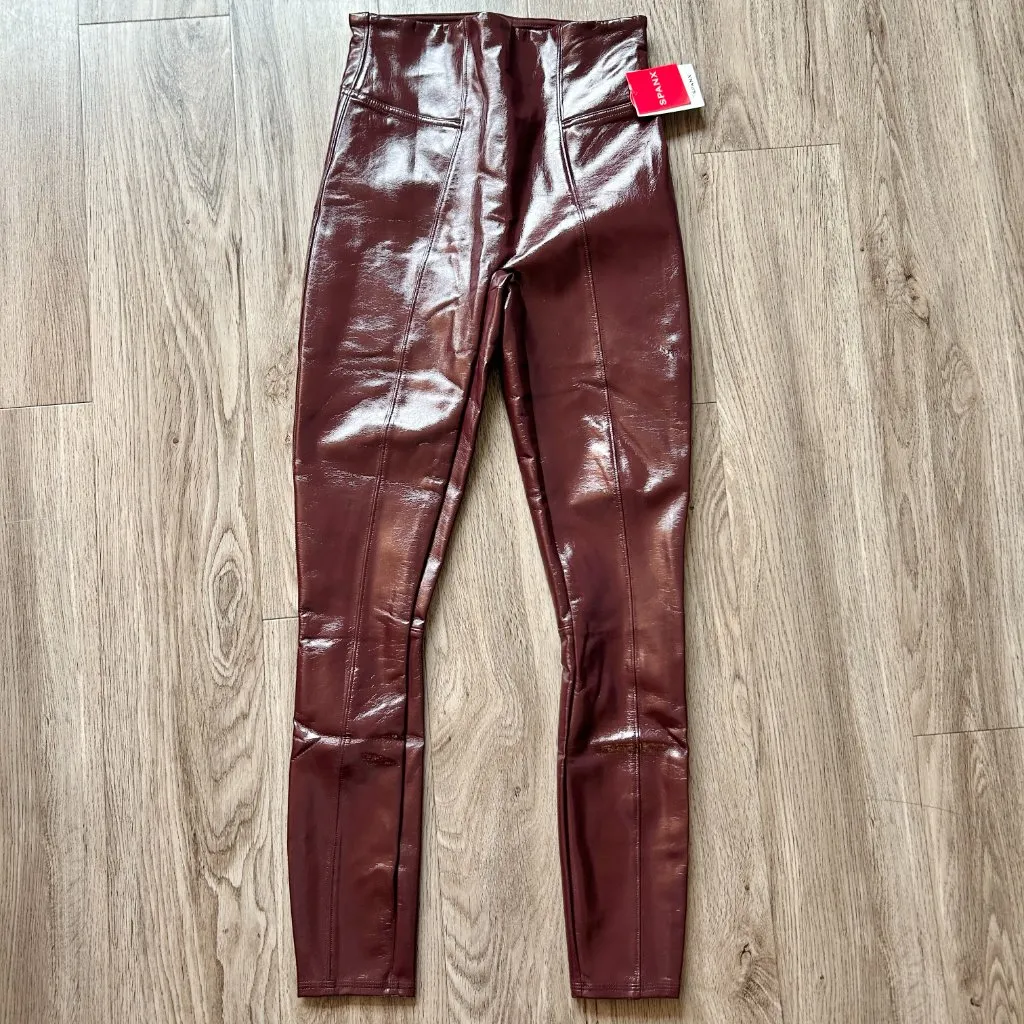 Spanx Shiny Faux Patent Leather Leggings in Ruby Size S NWT - Image 4
