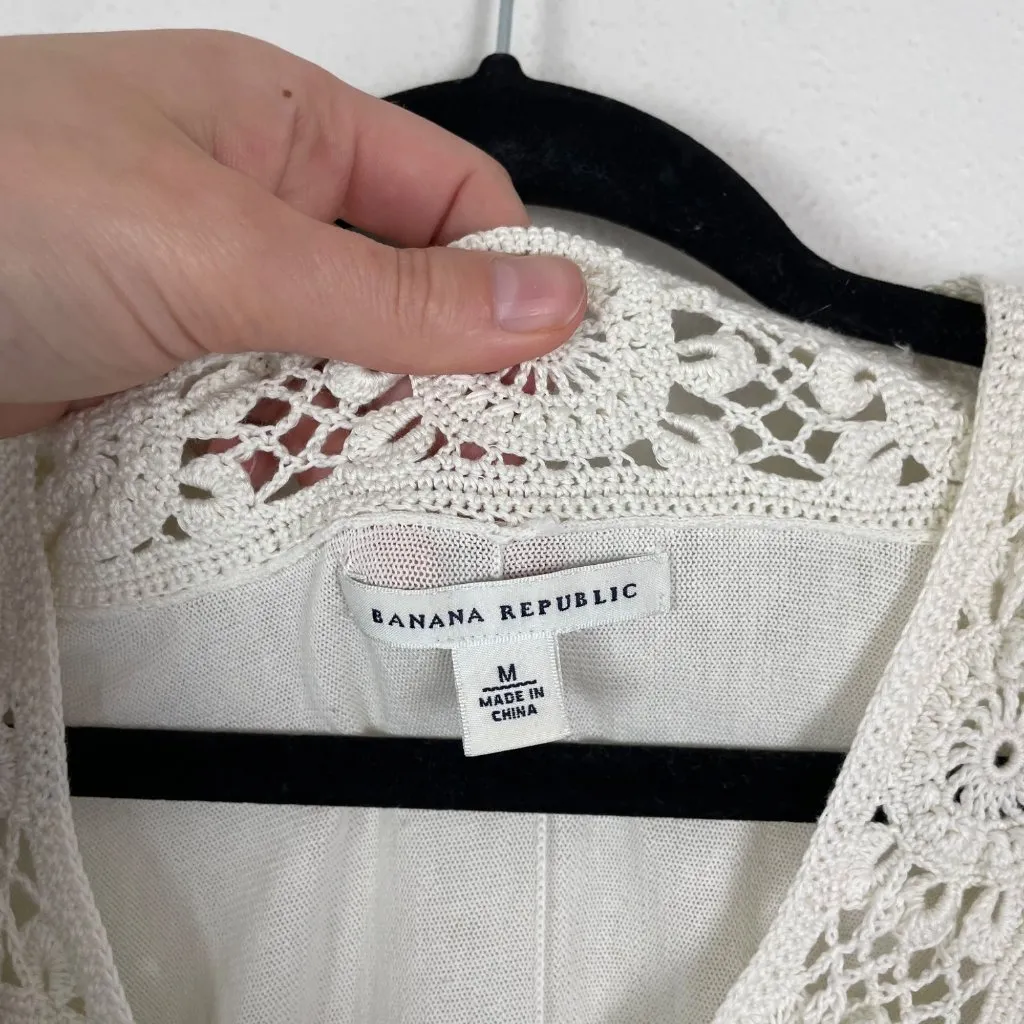 Y2K‎ Cottagecore Fairycore Banana Republic Bohemian Crochet Summer Dress M White - Image 5