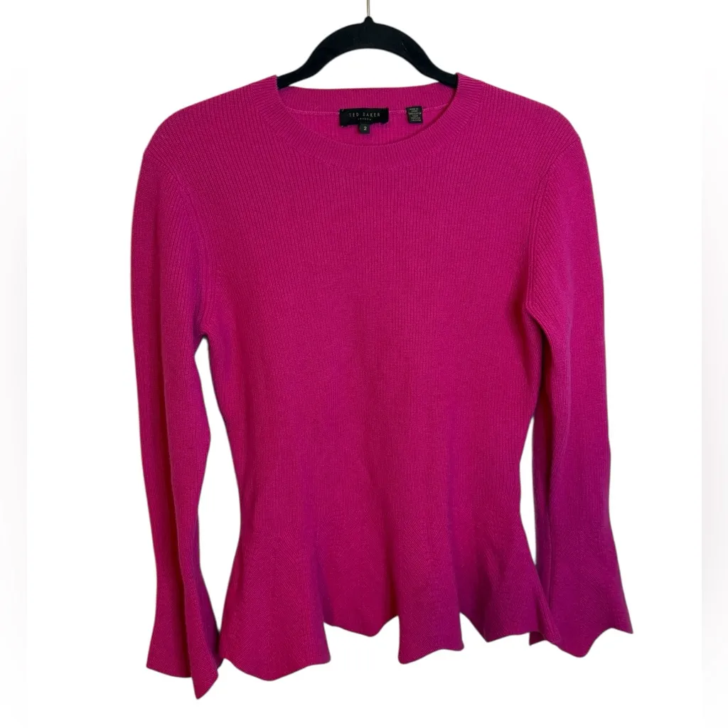 Ted Baker  Bobbe Magenta Peplum Wool Sweater - Image 2