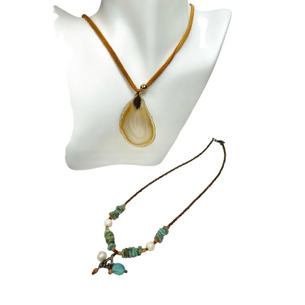 Natural agate necklace and second necklace with mini beads turquise Blue - Image 3