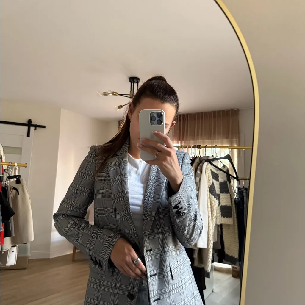 Karl Lagerfeld gray square pattern Houndstooth Blazer - Image 2