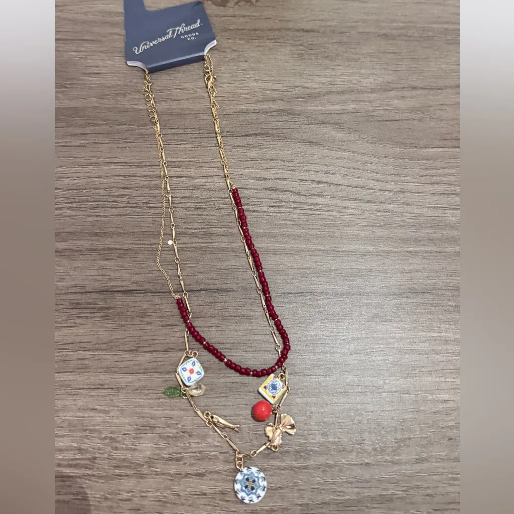 Universal Thread Red and Gold Charm Necklace - Image 2
