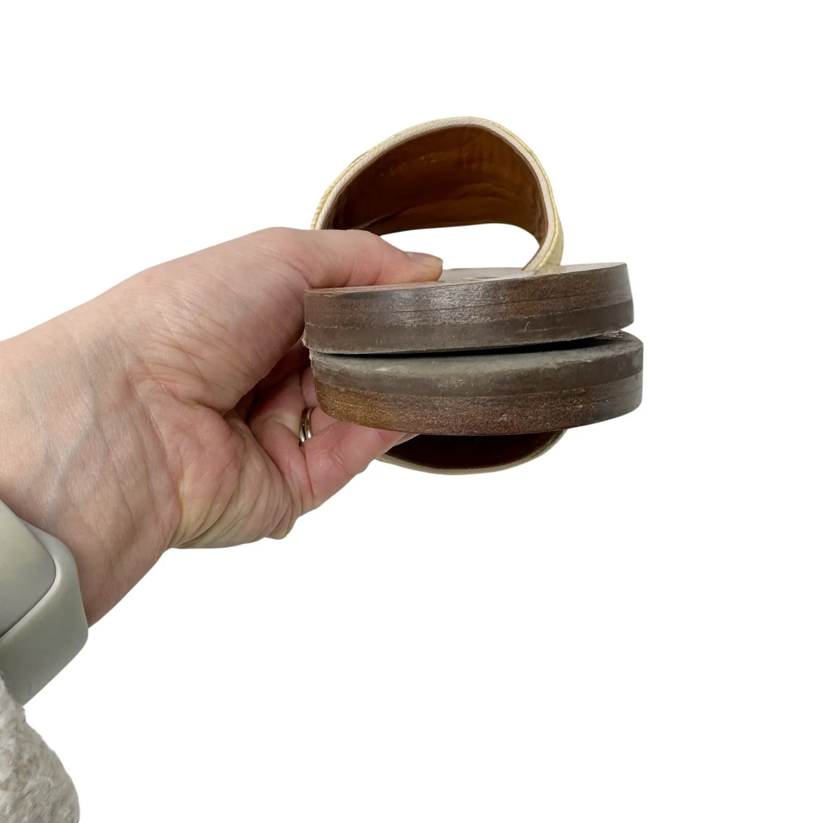 Valentino Garavani VLogo Raffia Slide Sandals Beige Gold Flat Slides EU 38 - Image 9