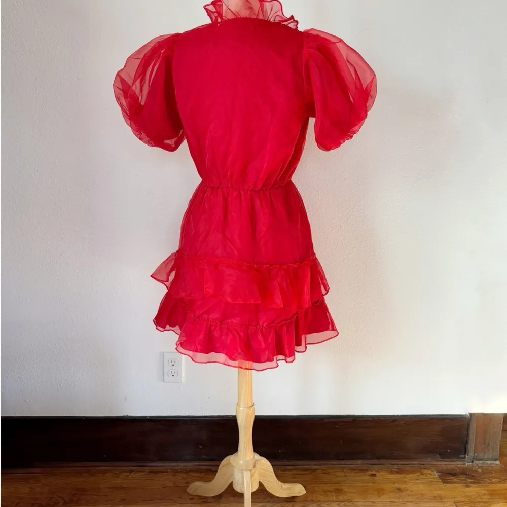 Show Me Your MuMu Solid Red Short Sleeve Ruffle Mini Dress - Image 6