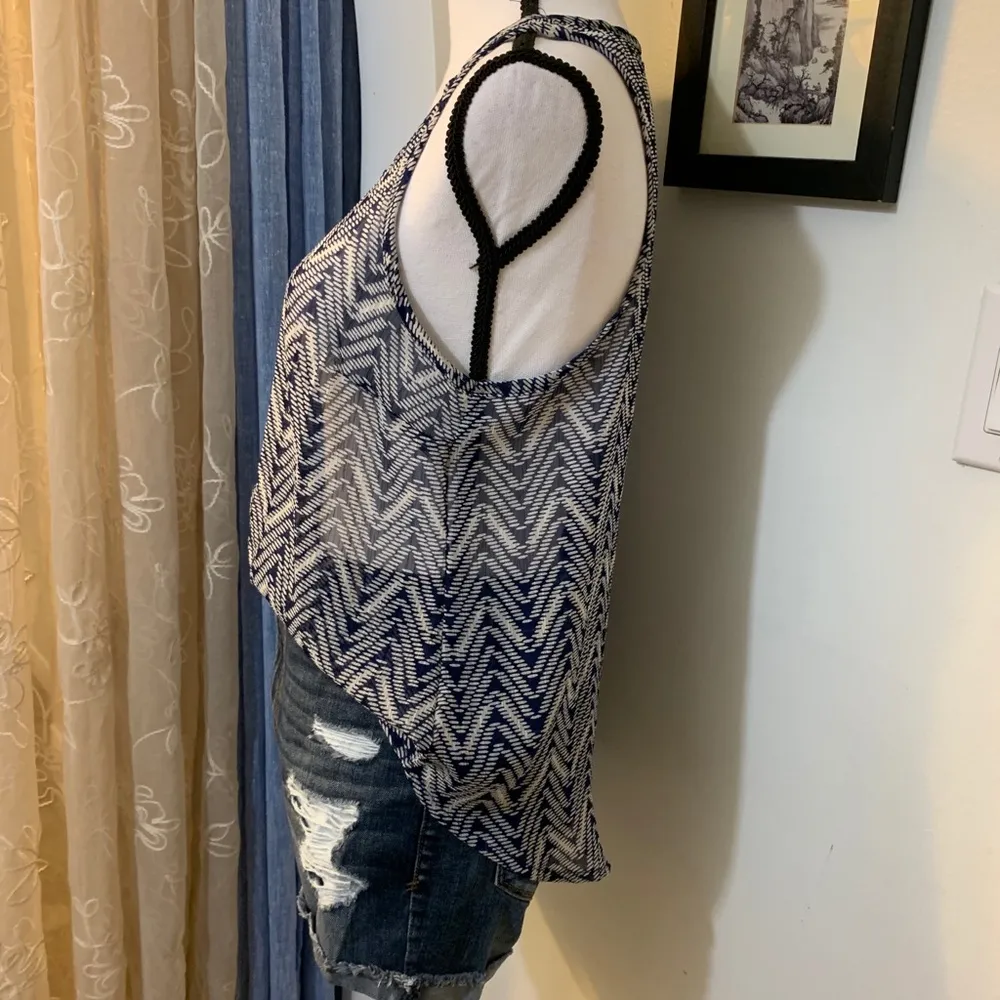 Olsenboye Blue Printed Sheer Tank Top - Image 3