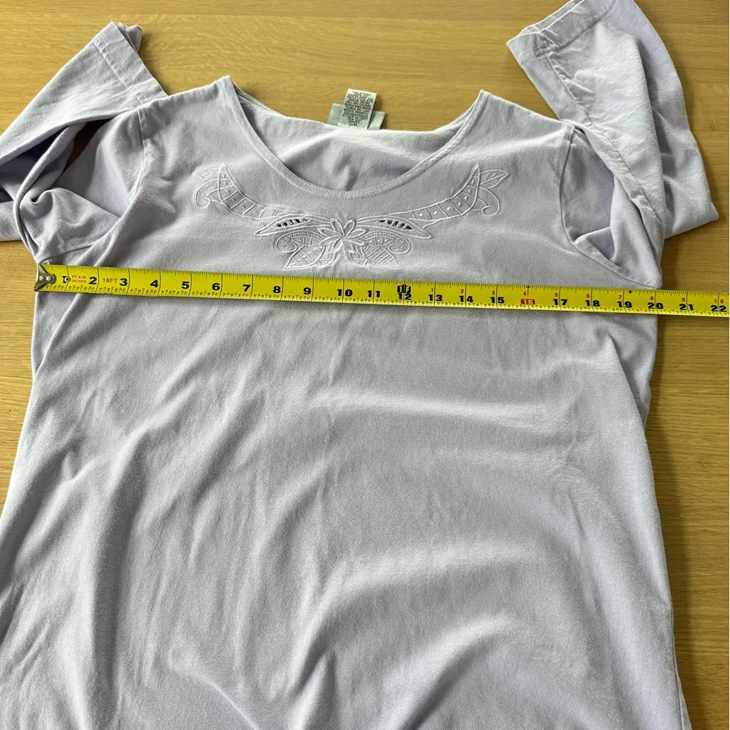 Vintage Blair 100% Cotton Lavender Cut out 3/4 sleeve top Embroidery Cottage - Image 7