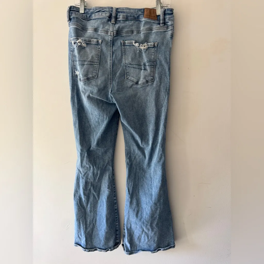 American Eagle Super Hi-Rise Flare Stretch Denim Jeans Distressed - Image 3