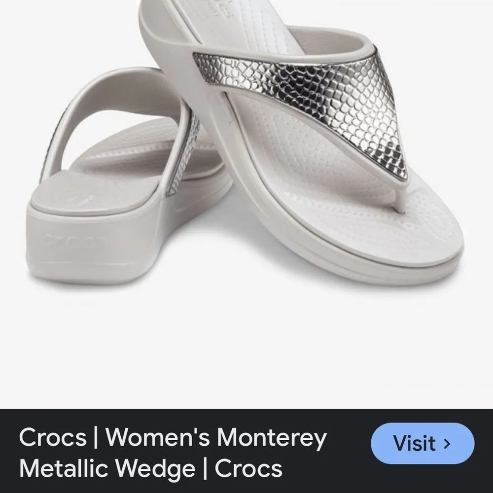 Crocs 🖤🩶🩶 Monterey Metallic Gray Wedge Flip Shoes Sandals Women’s US Size 11 - Image 2