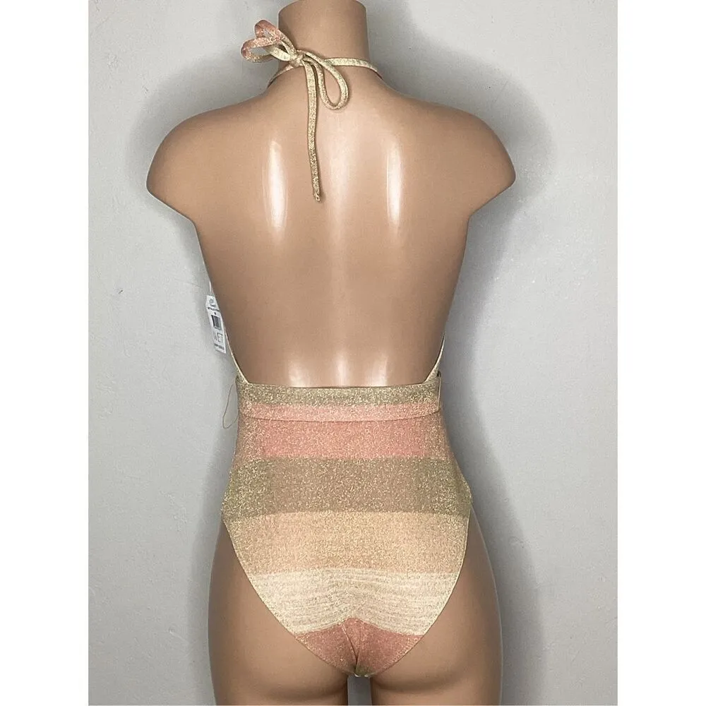 New. WET gold metallic swimsuit. Large . Retails $208 Gold - Image 7