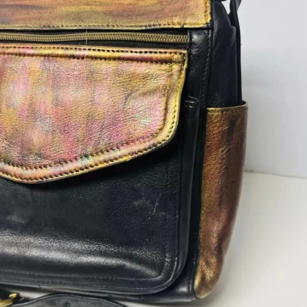 Vintage Fossil #75082 Genuine Black/metalli Leather Shoulder Crossbody Bag Purse - Image 3