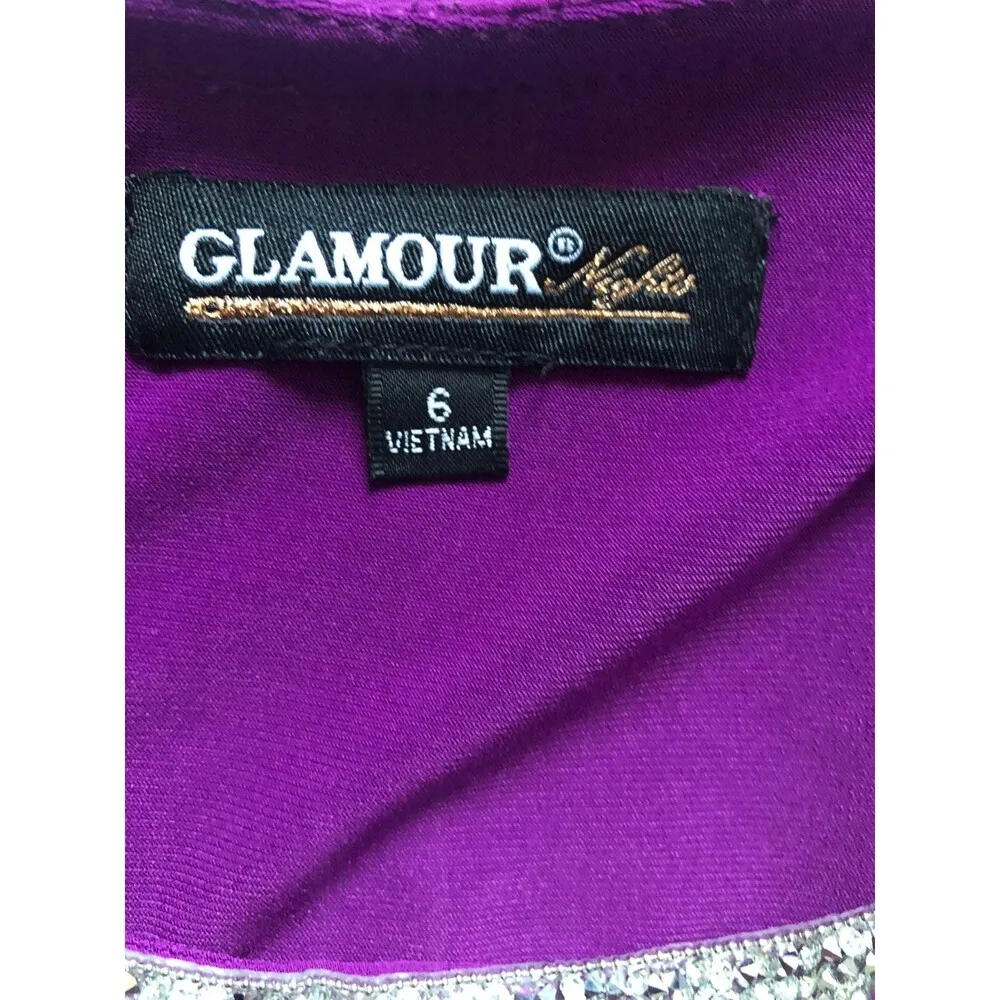 Glamour Nights Purple Sheer Overlay Cape Jewel Neck Formal Dress Size 6 - Image 7