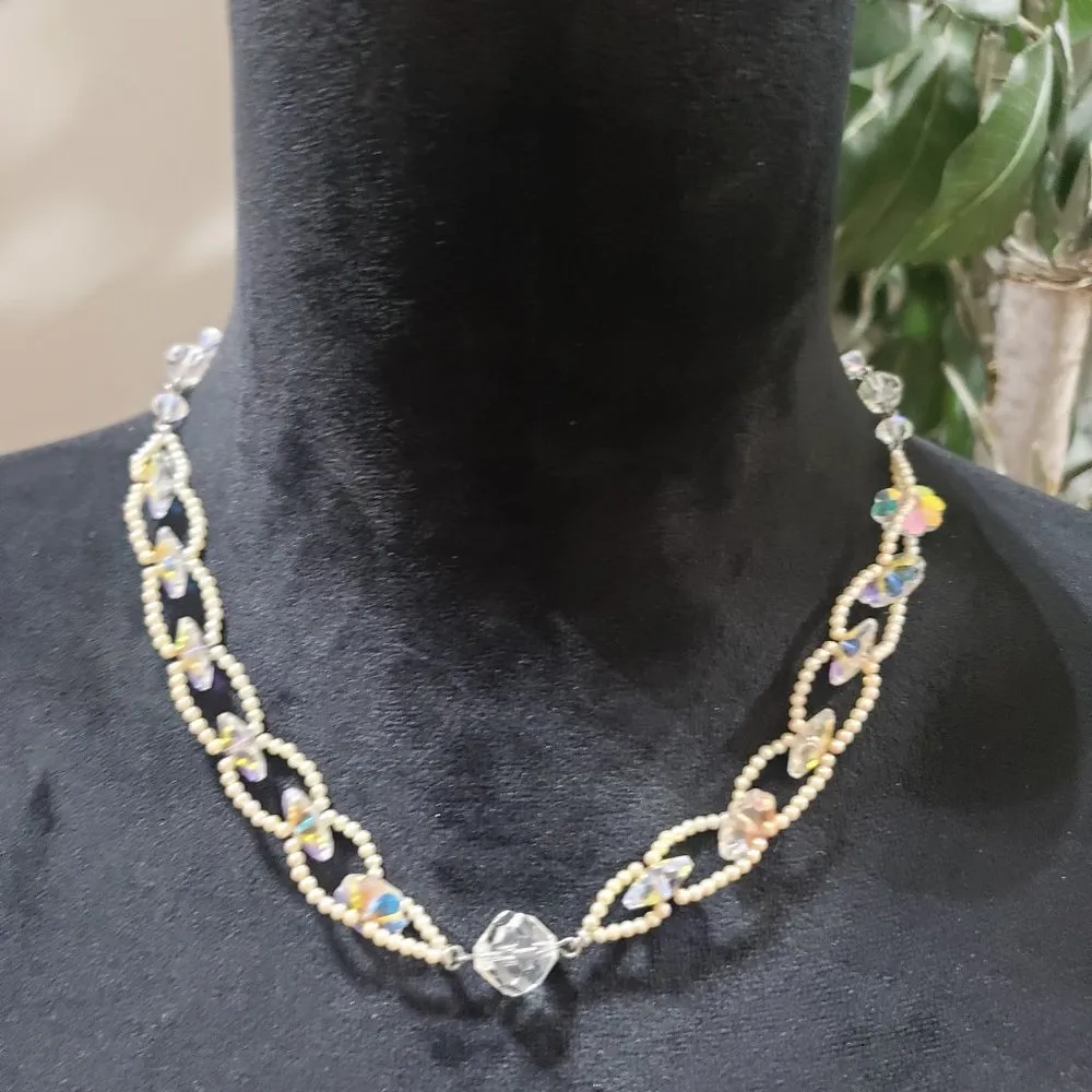 Womens Fashion Beaded Clear Crystal Faux Pearl Choker Necklace - Image 2