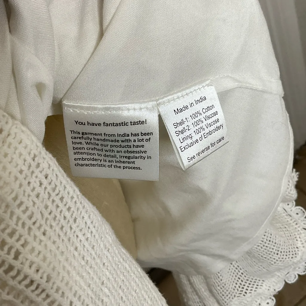 ROCOCO SAND White Ruffle
Babydoll Mini Dress Sleeveless Eyelet Size L - Image 10