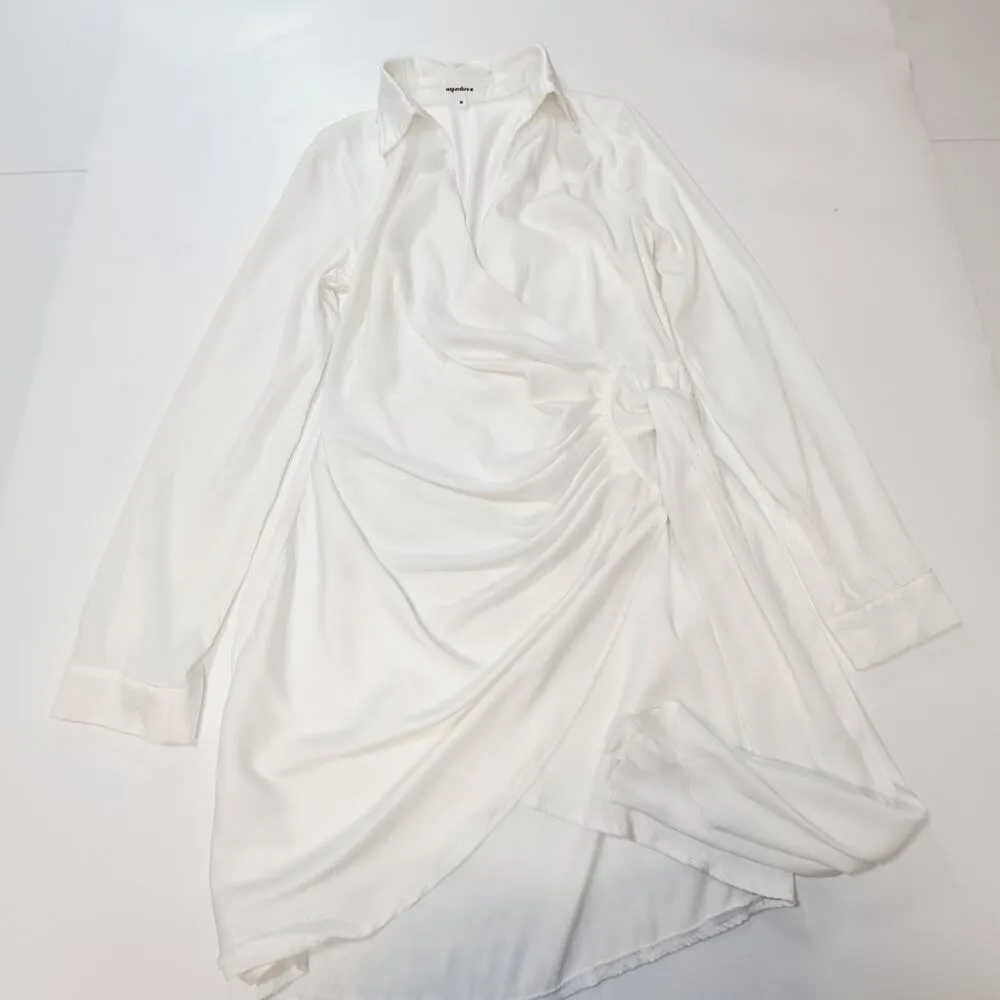 Superdown Sophie Draped Mini Dress in White Satin Medium - Image 3