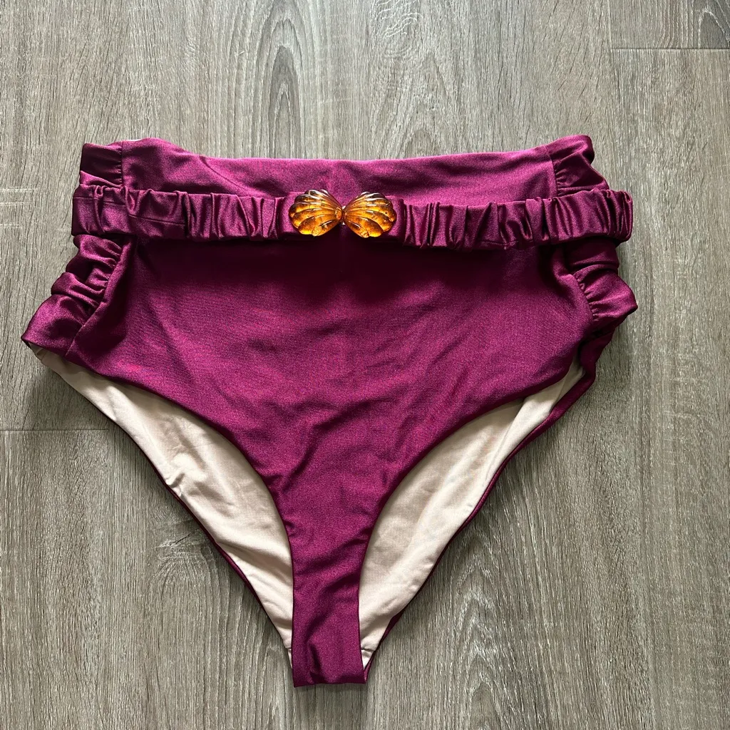 Johannna Ortiz Zaire High Waist‎ Shell Belted Bikini Bottom Pink Size XL - Image 5