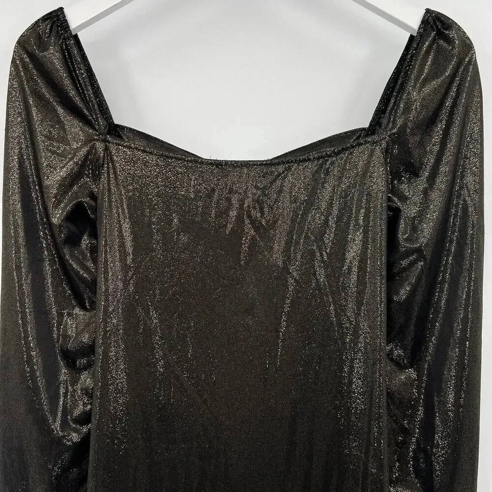 NSR Long Sleeves Metallic Midi Dress Gold Bronze Cut Out Cocktail‎ Size Medium - Image 7