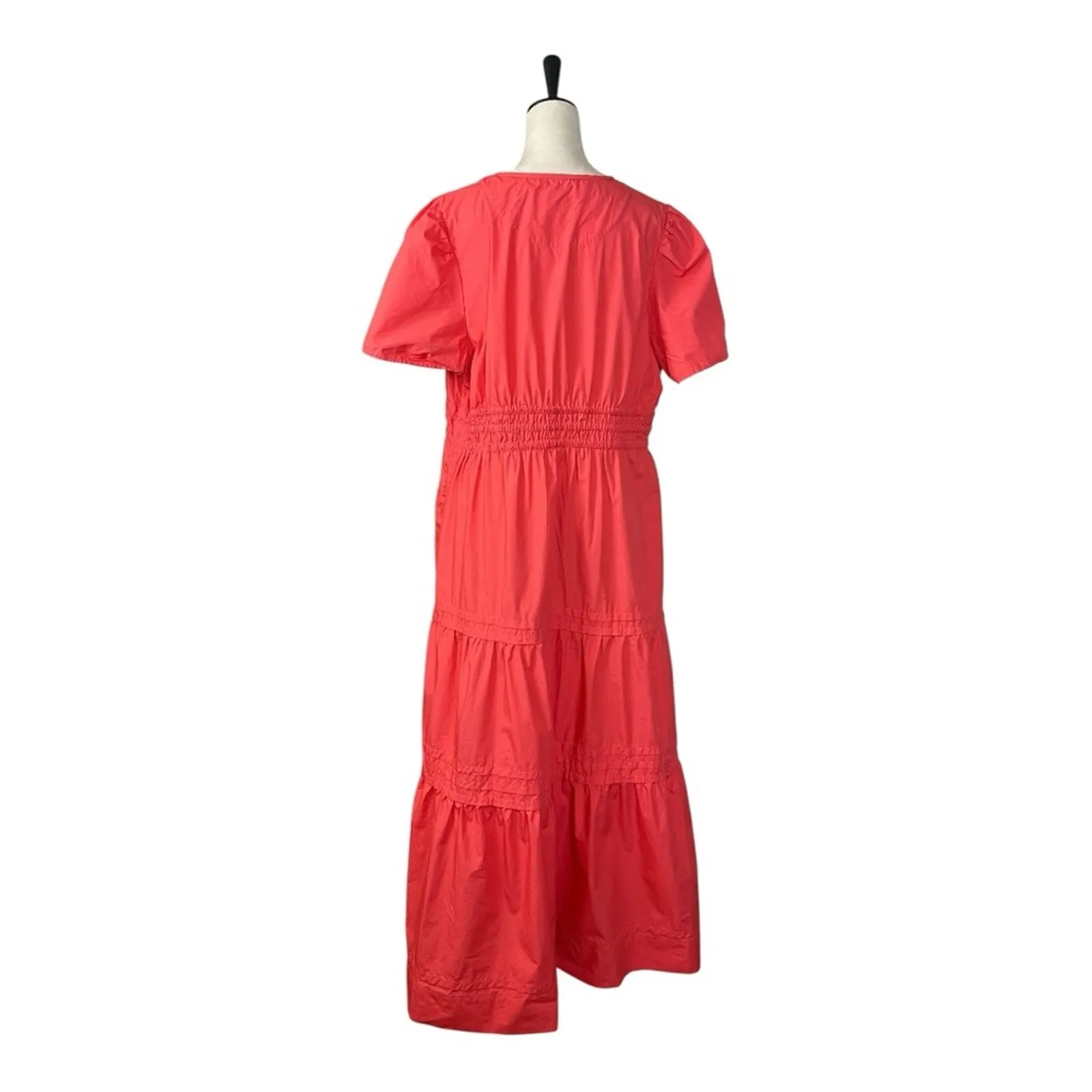 Quince Maxi Dress V-neck Smocked Tiered Coral Pink Cotton Poplin Women’s Size XL - Image 6