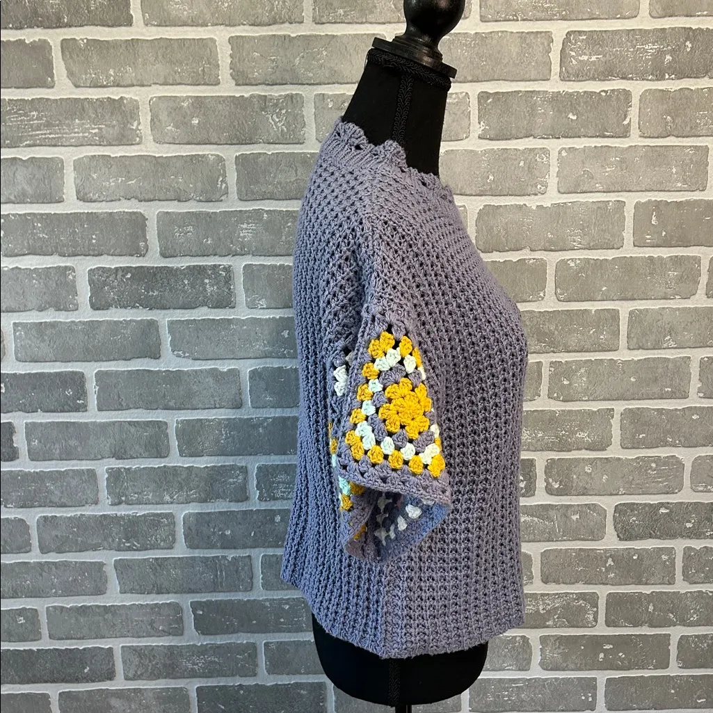 Universal Thread Granny Square Lilac Short Sleeve Sweater Women’s Size S So Cute - Image 5