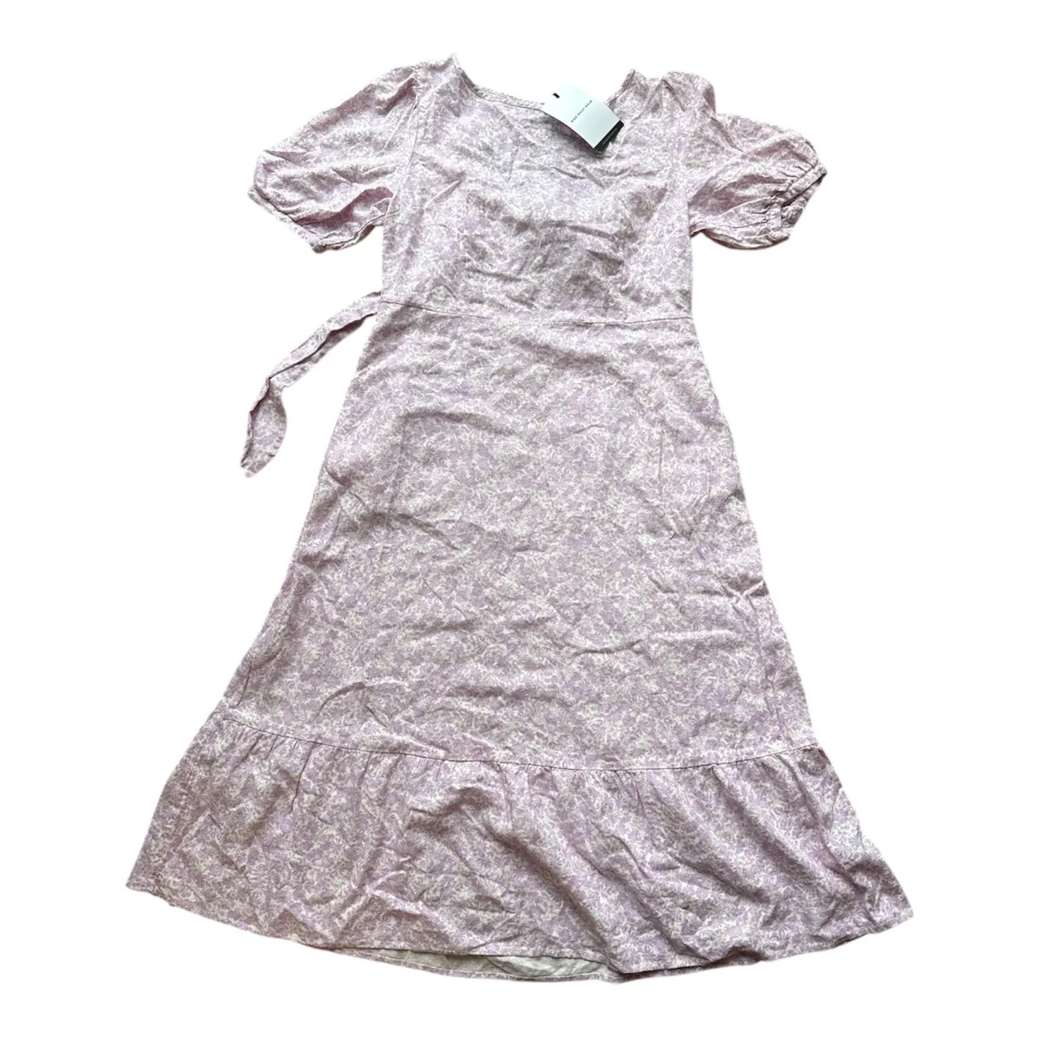 WhoWhatWear Puff Sleeve Midi Dress Floral Cutout Back Tie Midi Dress Size L - Image 4