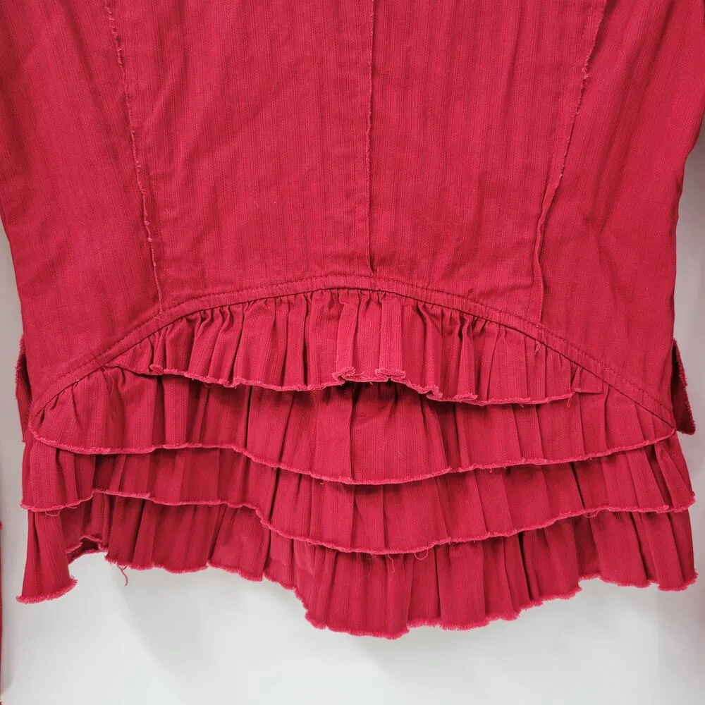 VTG 6 Degrees Y2K Cropped Jacket Juniors M Red Layered Ruffle Back Fitted Button - Image 6