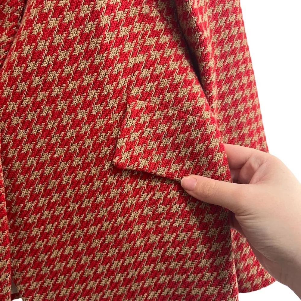 L'Agence  Chamberlain Houndstooth Blazer Jacket Fiery Red Camel - Image 10