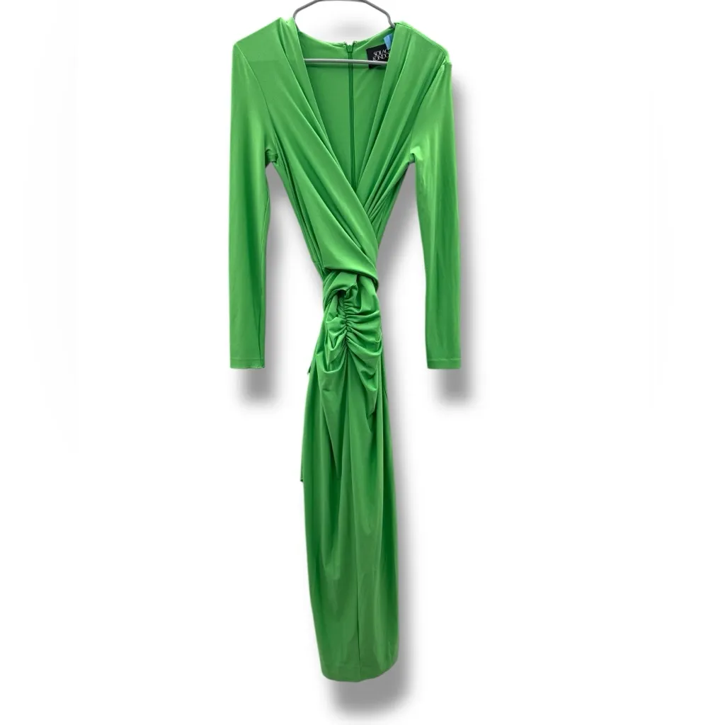 Solace London Lorena Midi Long Sleeve Draped Dress in Bright Green Sz 6 US‎ - Image 3