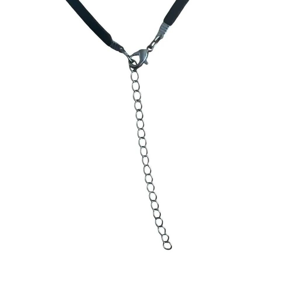 Black Faux Leather Choker Necklace Bow Teardrop Crystal Pendant Gunmetal Adj Silver - Image 4