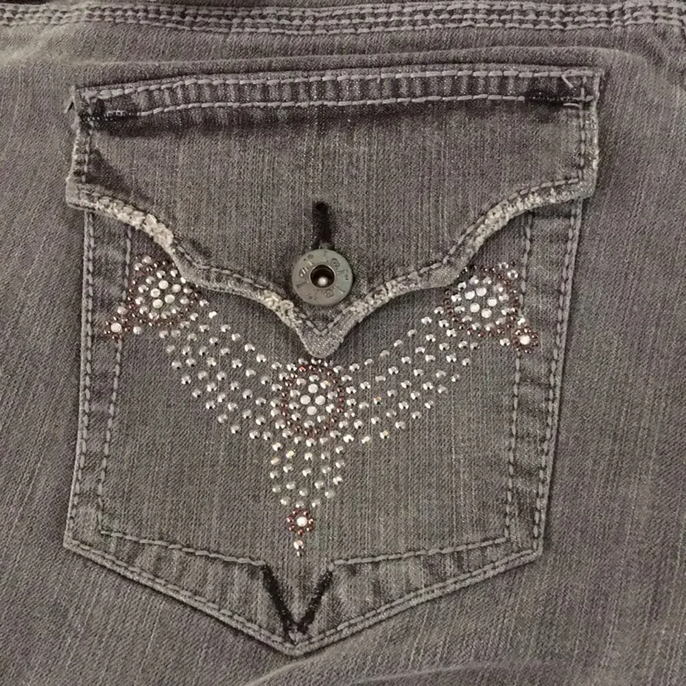 L.E.I. Denim Jeans Grey Wash Juniors 14 Low Rise Hiphugger Bootcut Stretch Belt - Image 6